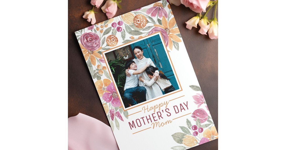 Golden Yellow Pink Sage Green Floral Mother's Day Holiday Card | Zazzle