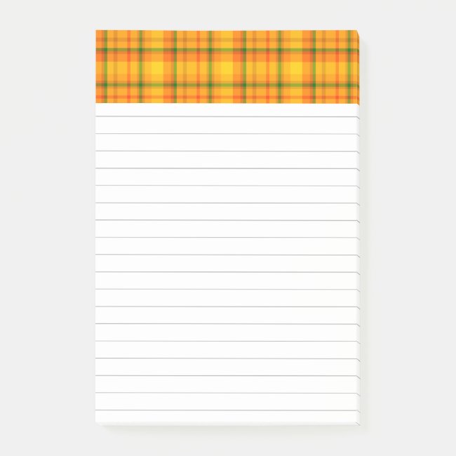 Golden Yellow Plaid Pattern Lined Notes