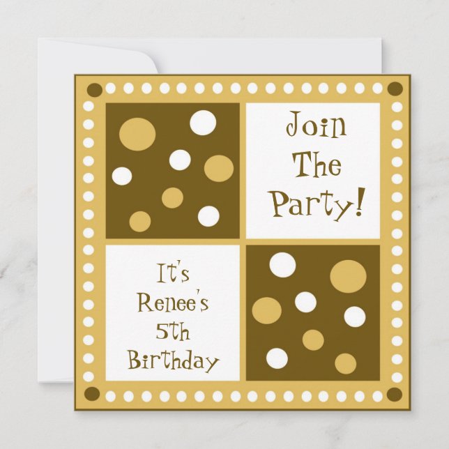Golden Yellow Polka Dot Birthday Party Invitations (Front)