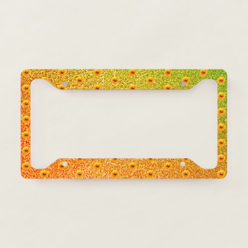 Golden Yellow Poppy Floral Glittery Sparkly Ombre License Plate Frame