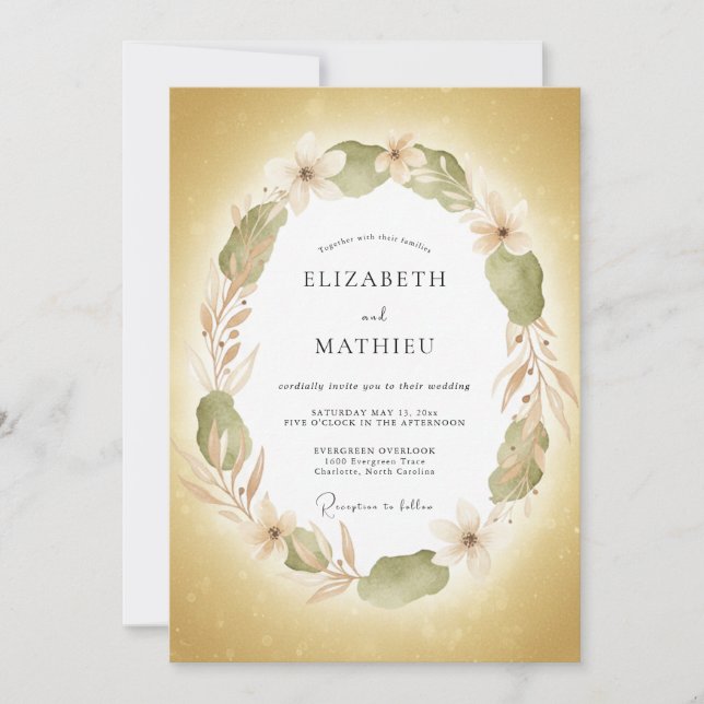 Golden Yellow Radiant Botanical Wedding Invitation (Front)