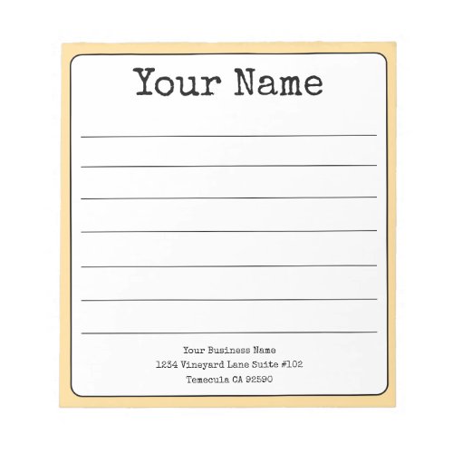 Golden Yellow Retro Add Your Name Lined  Notepad