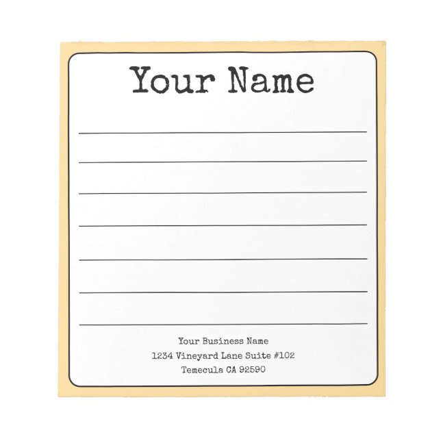 Golden Yellow Retro Add Your Name Lined  Notepad (Front)