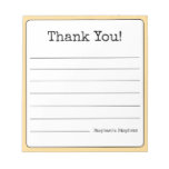 Golden Yellow Retro Thank You Your Name Lined  Notepad