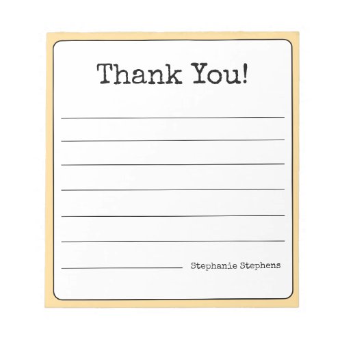 Golden Yellow Retro Thank You Your Name Lined  Notepad