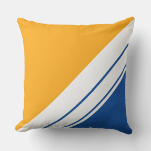 Golden Yellow Royal Blue Diagonal White Stripes Outdoor Pillow