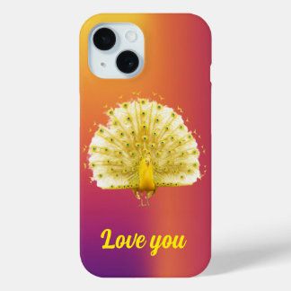 Golden Yellow Royal Peacock Love You Anniversary iPhone 15 Case