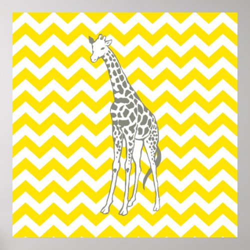 Golden Yellow Safari Chevron with Pop Art Giraffe Poster