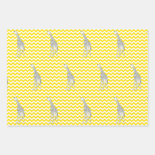 Golden Yellow Safari Chevron with Pop Art Giraffe Wrapping Paper Sheets