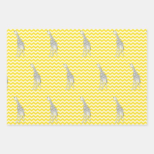 Golden Yellow Safari Chevron with Pop Art Giraffe Wrapping Paper Sheets