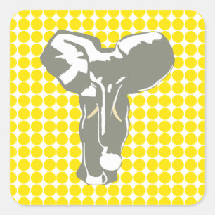 Golden Yellow Safari Dot with Pop Art Elephant Square Sticker
