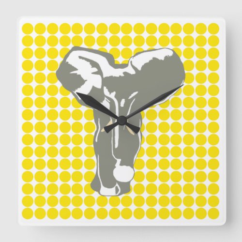 Golden Yellow Safari Dot with Pop Art Elephant Square Wall Clock