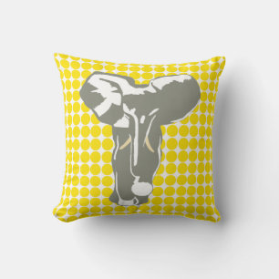 Golden Yellow Safari Dot with Pop Art Elephant Throw Pillow