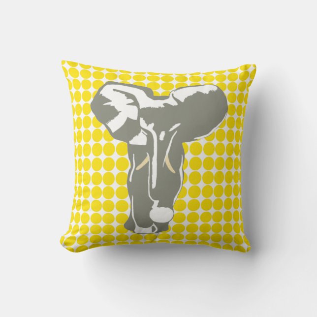 Golden Yellow Safari Dot with Pop Art Elephant Throw Pillow (Front)