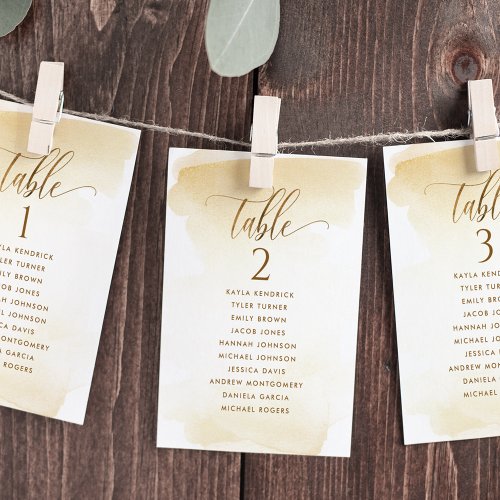 Golden Yellow Seating Plan Cards with Guest Names