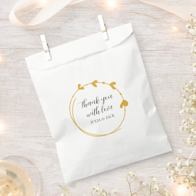 Golden Yellow Simple Heart Wreath Wedding Favor Bag (Clipped)