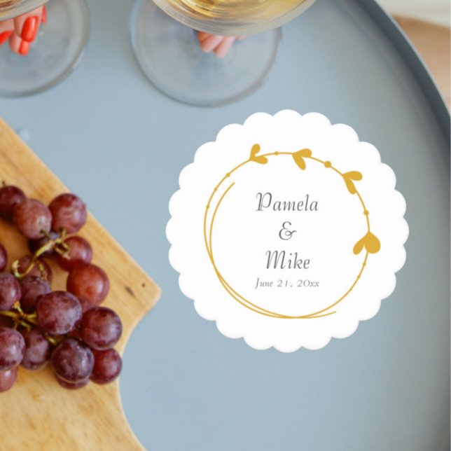 Golden Yellow Simple Heart Wreath Wedding Paper Coaster (In Situ Wedding)