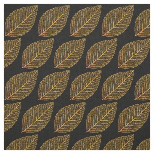 Golden Yellow Skeleton Leaf Pattern Over Black Fabric