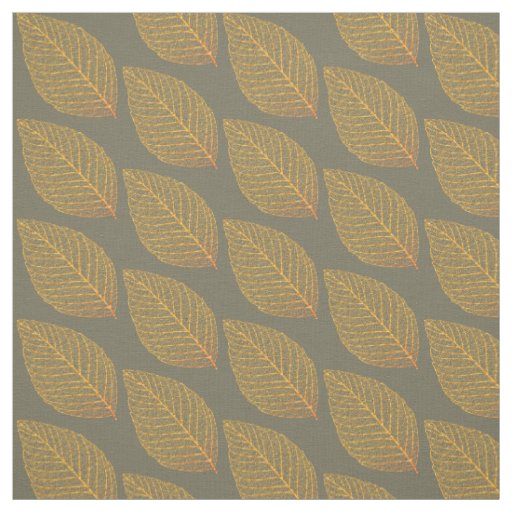 Golden Yellow Skeleton Leaf Pattern Over Green Fabric