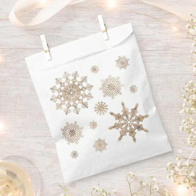 Golden Yellow Snowflake Shapes Favor Bag (Clipped)