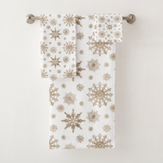 Golden Yellow Snowflakes Pattern Bath Towel Set