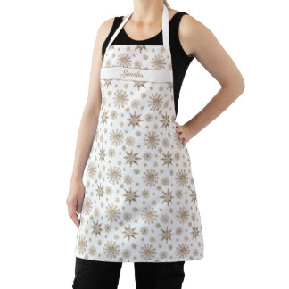 Golden Yellow Snowflakes Pattern &amp; Custom Name Apron