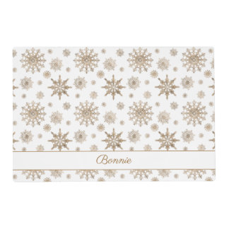 Golden Yellow Snowflakes Pattern &amp; Custom Name Placemat