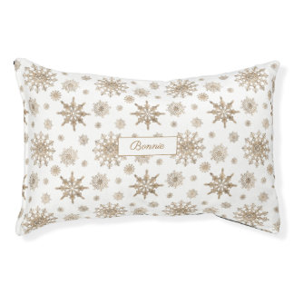 Golden Yellow Snowflakes Pattern &amp; Custom Pet Name Bed