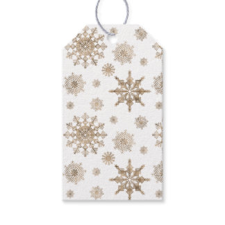 Golden Yellow Snowflakes Pattern &amp; Custom Text Gif Gift Tags