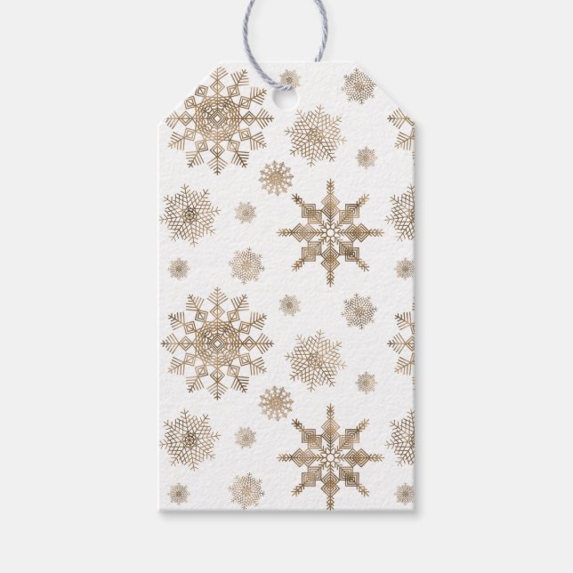 Golden Yellow Snowflakes Pattern & Custom Text Gif Gift Tags (Front)