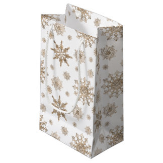Golden Yellow Snowflakes Pattern Small Gift Bag