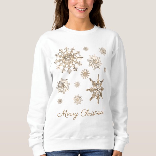 Golden Yellow Snowflakes With Merry Christmas Text Sweatshirt (Front)
