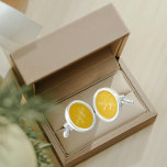 Golden Yellow Solid Color Stylized Monogram Cufflinks<br><div class="desc">A pair of sterling silver plated, round cufflinks for fashionable man to match his outfit that feature a trendy, golden yellow color along with his name printed in white, upper case letters and superimposed with white, stylized initials. Personalize your cufflinks by editing and replacing name and initials as desired. A...</div>
