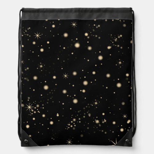 Golden Yellow Stars Black Night Sky Drawstring Bag