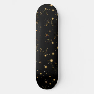Golden Yellow Stars Black Night Sky Skateboard
