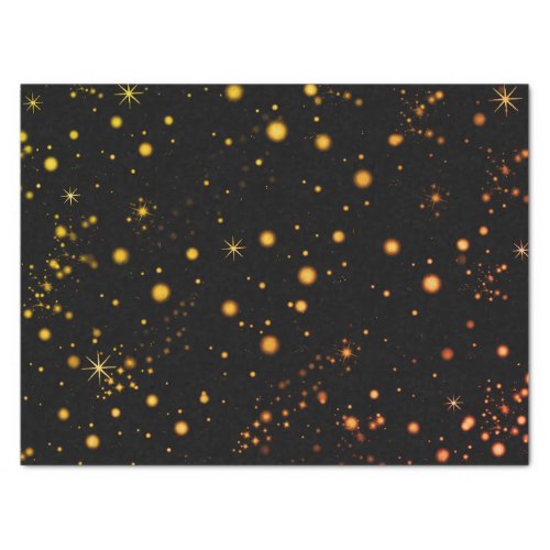 Golden Yellow Stars Black Night  Tissue Paper