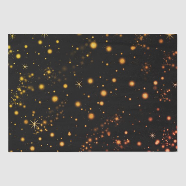Golden Yellow Stars Black Night  Tissue Paper (Front)