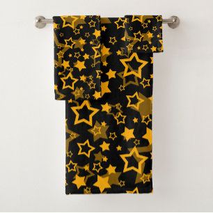 Golden Yellow Stars Glitter Design  Bath Towel Set