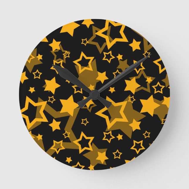 Golden Yellow Stars Glitter Design  Round Clock (Front)