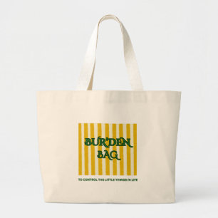 GOLDEN YELLOW STRIPED GREEN NATURAL COTTON BUR'DEN LARGE TOTE BAG