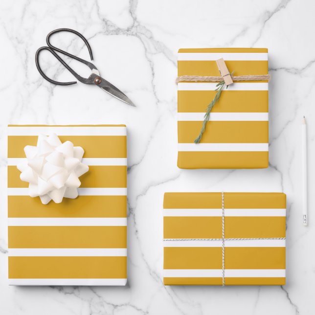 Golden Yellow Stripes Wrapping Paper Sheets (Front)