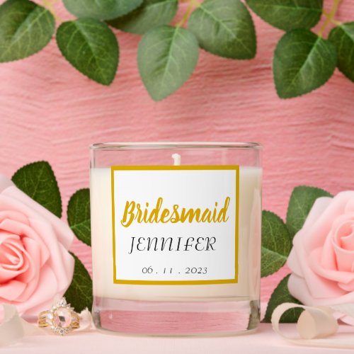 Golden Yellow Stylized Bridesmaid Name Scented Candle