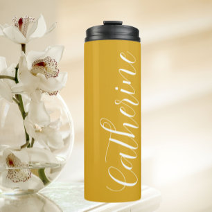 Golden Yellow Stylized Name Wedding Bridesmaid Thermal Tumbler