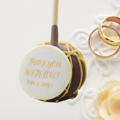 Golden Yellow Stylized Names Wedding Thank You Cake Pops