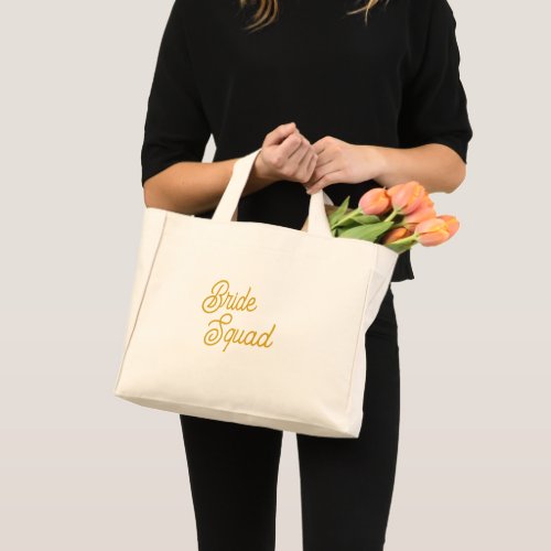 Golden Yellow Stylized Script Bride Squad Mini Tote Bag