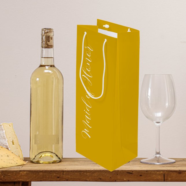Golden Yellow Stylized Script Maid of Honor Wine Gift Bag (In Situ)