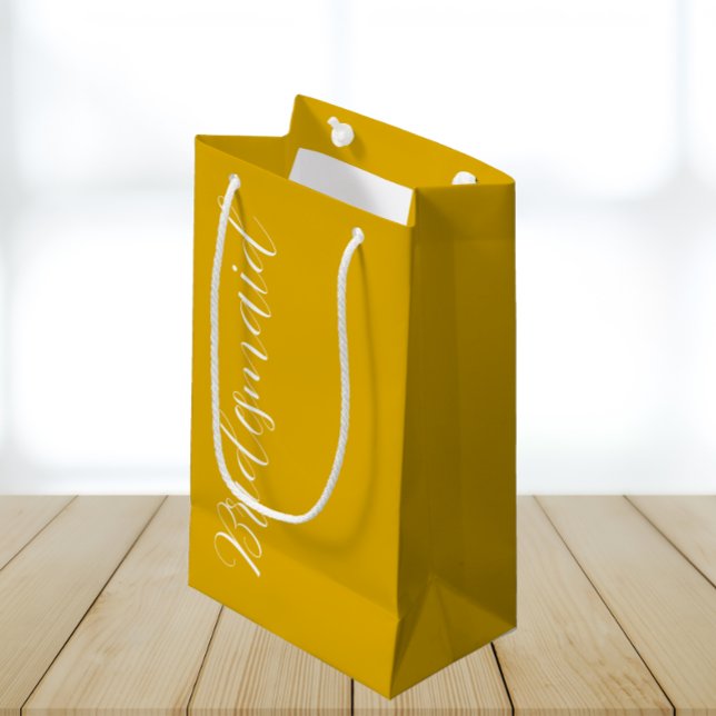 Golden Yellow Stylized Script Wedding Bridesmaid Small Gift Bag (In Situ)