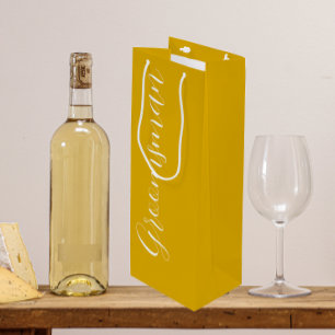 Golden Yellow Stylized Script Wedding Groomsman Wine Gift Bag