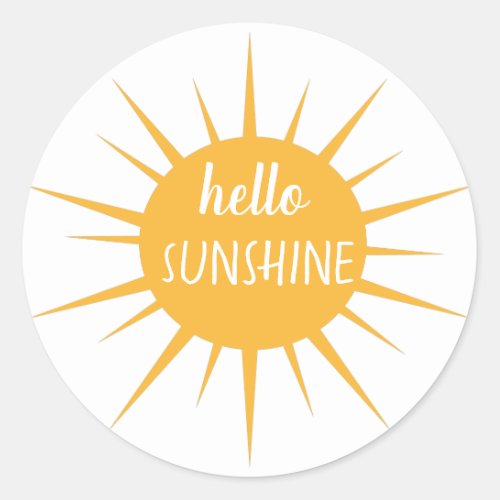 Golden yellow sun rays hello sunshine classic round sticker