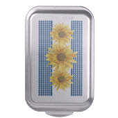 Golden-Yellow Sunflower and Navy Gingham Kitchen Cake Pan (Front Vertical)